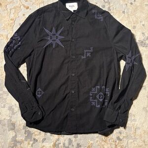 Wax Black Shirt with Geometric Blue Accents